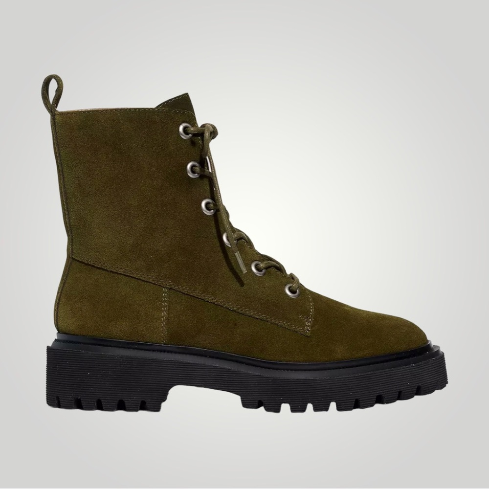 Brand new Madewell Rayna Lace Up Lugsole Boot in Cargo Green Suede - 7.5
